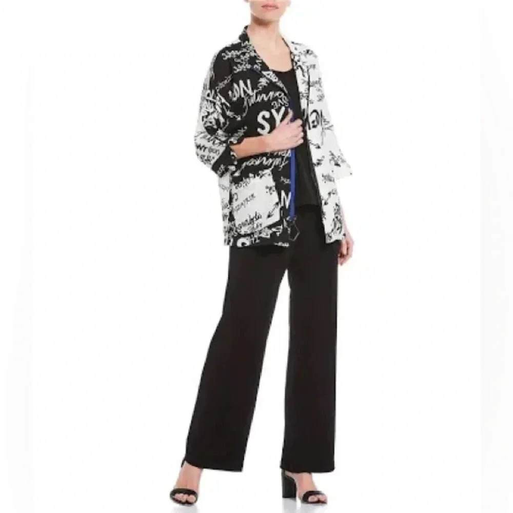 IC Connie K black white typography print front zip jacket 3/4 sleeves S